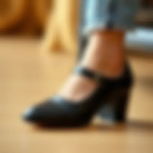 Elegant Design of Square Toe Mary Jane A close-up view of a stylish square toe Mary Jane shoe showcasing its unique design features.