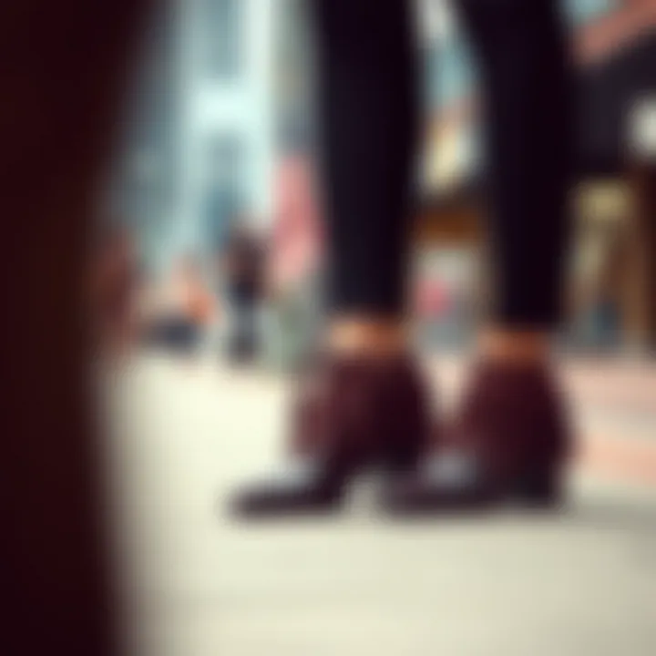 A fashionable person showcasing fringe shoes in an urban setting