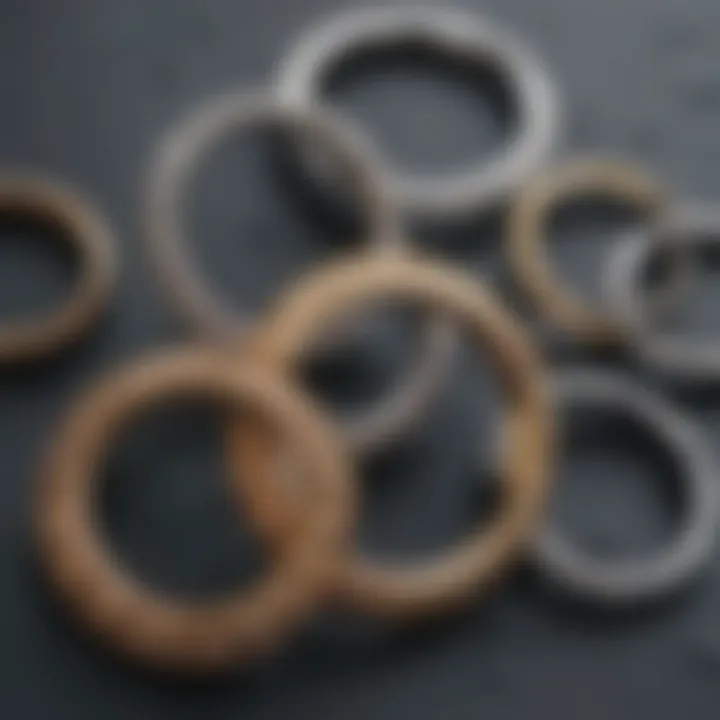 Close-up of materials used in short navel rings, showcasing their textures and finishes.