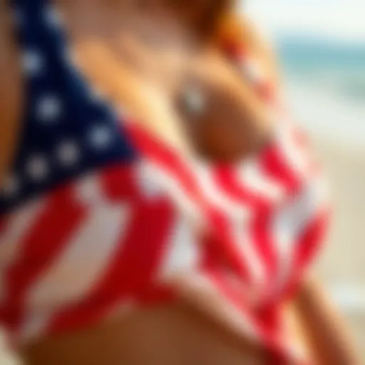 Close-up of American flag tankini fabric showcasing its vibrant colors and patterns