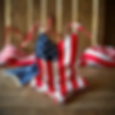 Eco-friendly fabric options for American flag tankinis displayed on a wooden surface