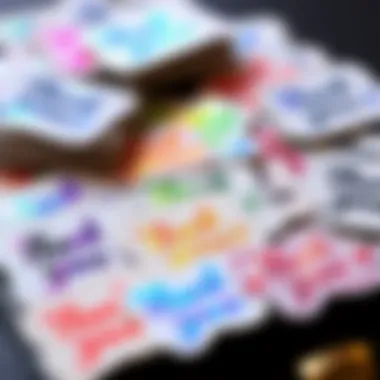 A collection of holographic thank you stickers displayed in an aesthetically pleasing arrangement.