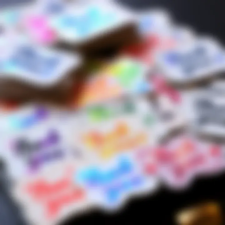 A collection of holographic thank you stickers displayed in an aesthetically pleasing arrangement.