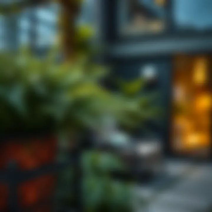 Artificial ferns complementing a modern outdoor landscape Artificial ferns complementing a modern outdoor landscape