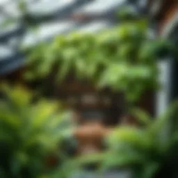 Lush artificial ferns enhancing an outdoor patio