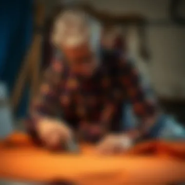 An artisan demonstrating the application of interfacing on fabric for enhanced durability