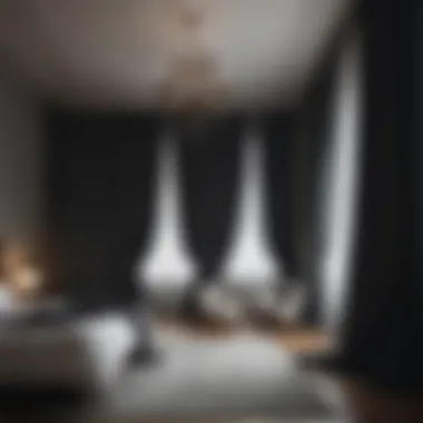 Dramatic bedroom with artistic blackout curtains enhancing ambiance