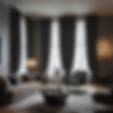 Elegant living room featuring artistic blackout curtains