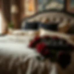 Luxurious black roses comforter draped elegantly on a plush bed