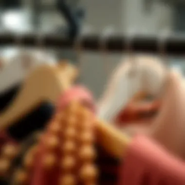 Close-up of various materials used in cascading hanger hooks.