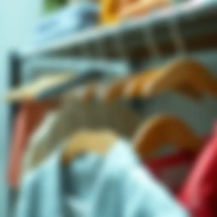 A well-organized wardrobe employing cascading hanger hooks for storage.