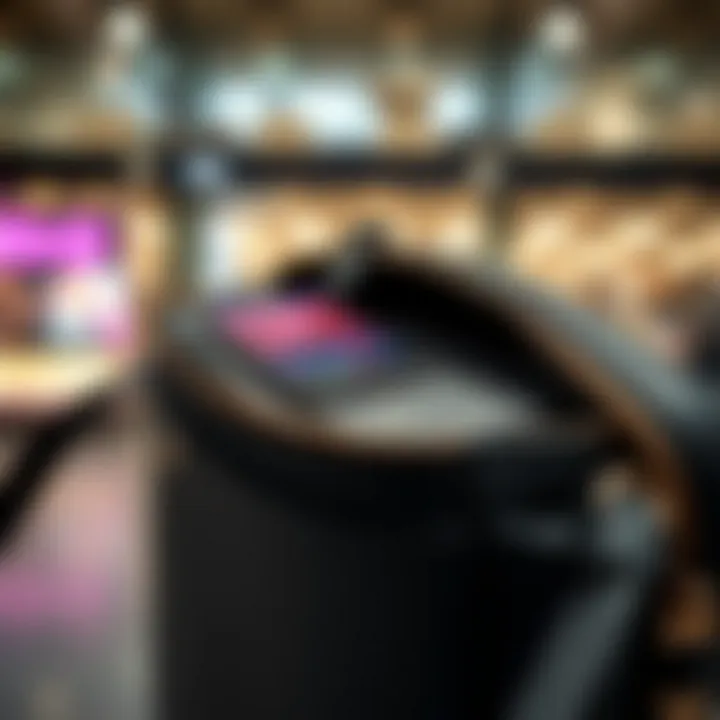 Close-up of touch screen functionality in a stylish bag