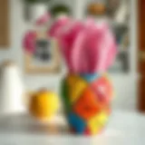 Vibrant colored self-adhesive wrap on a decorative vase