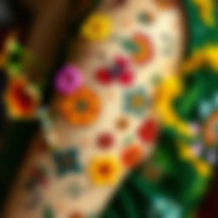 Colorful array of small flower temporary tattoos