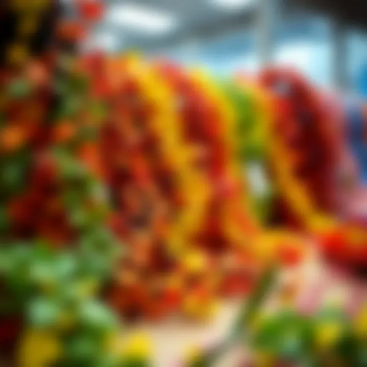 A vibrant display of various artificial ivy strands in different colors and styles