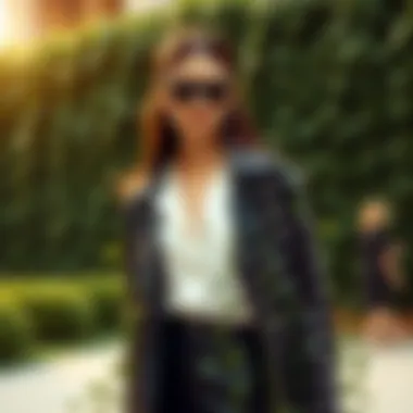 A stylish outfit adorned with artificial ivy strands, reflecting sustainable fashion trends