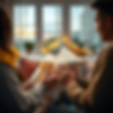 Couple exchanging personalized pillows as gifts