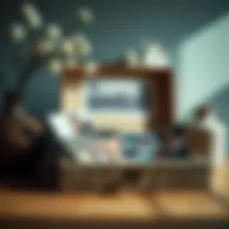 Artistic arrangement of photographs in a decorative box