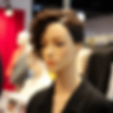 Styling options for curly one piece hair extensions displayed on a mannequin