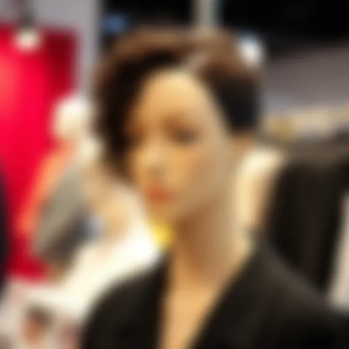 Styling options for curly one piece hair extensions displayed on a mannequin