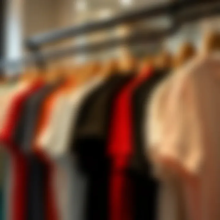 A variety of t-shirts displayed on hangers