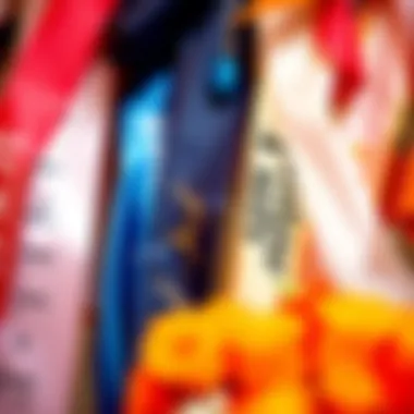 A vibrant collection of custom sashes showcasing various colors and designs