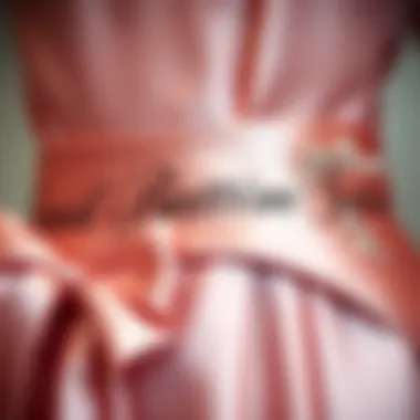 Close-up of a satin custom sash with elegant text and embellishments