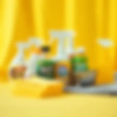 Care Products for Yellow Vinyl Tablecloths An array of care products and accessories for maintaining yellow vinyl tablecloths.