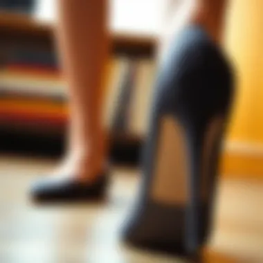 Close-up of 2 inch pump heels showcasing material texture