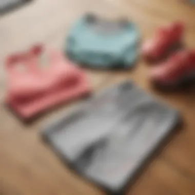 Trendy gym outfit set displayed on a wooden bench