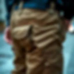 Detailed view of AKARMY tactical pants showcasing pocket design and stitching