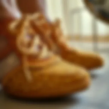 Intricate Designs of Gold Glitter Shoes Close-up of gold glitter shoes highlighting intricate design details