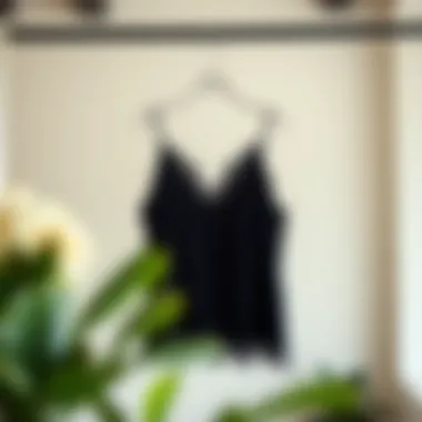 Elegant Display of Plus Size Black Lace Cami Elegant plus size black lace cami on a stylish hanger