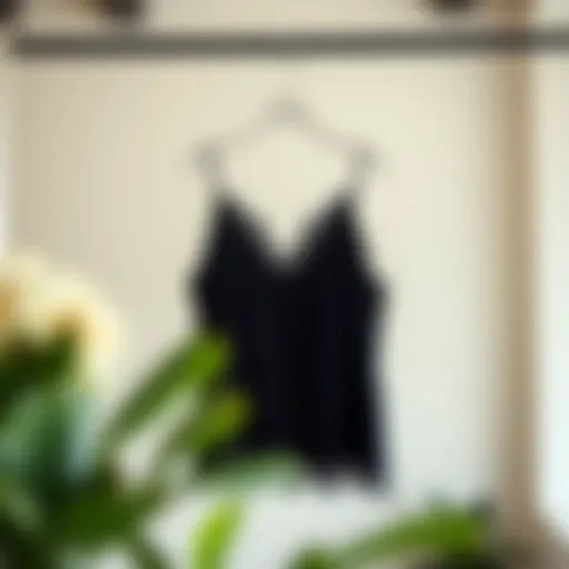Elegant Display of Plus Size Black Lace Cami Elegant plus size black lace cami on a stylish hanger