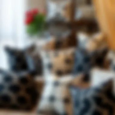 A vibrant interior featuring black and white cushion covers in various designs highlighting modern trends.