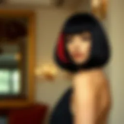 Elegant black wig with striking red highlights