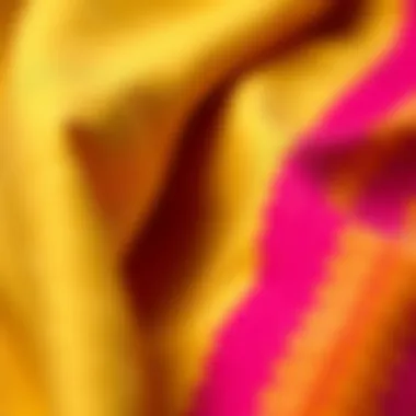 Close-up of fabric textures showcasing bright colors and patterns.