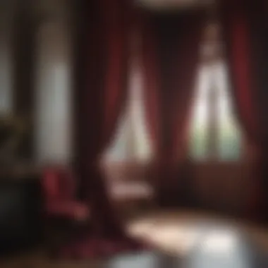 Elegant Drapery of Burgundy Linen Luxurious burgundy linen curtains draping elegantly in a sunlit room