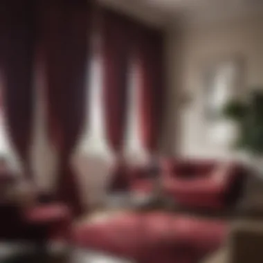 Stylish Living Room with Burgundy Accents Stylishly decorated living room featuring burgundy linen curtains as a focal point