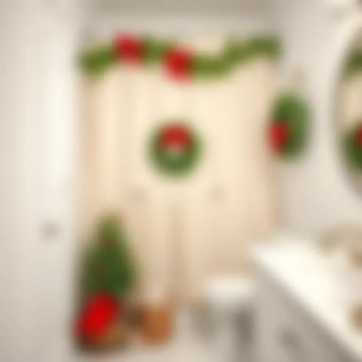 Seasonal Charm: Bathroom Decor with Holiday Hooks A beautifully decorated bathroom showcasing Christmas shower curtain hooks