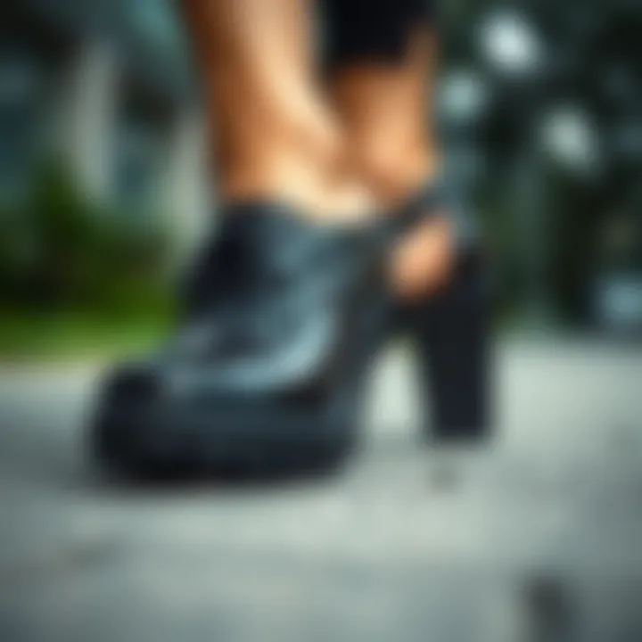 Close-up of the durable materials used in chunky heel shoes