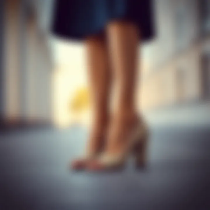 A pair of chunky heel shoes paired with a stylish outfit