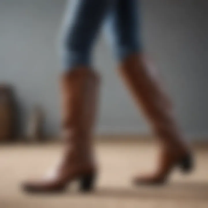 A fashionable individual wearing cowboy boots with zippers, styled with contemporary attire for a chic look.