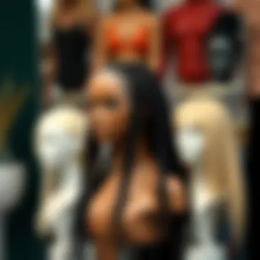 Diverse styling options for double braided wigs displayed on a mannequin