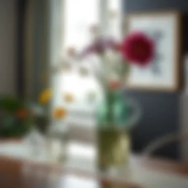 Scandi glass vase with seasonal flowers, emphasizing functionality