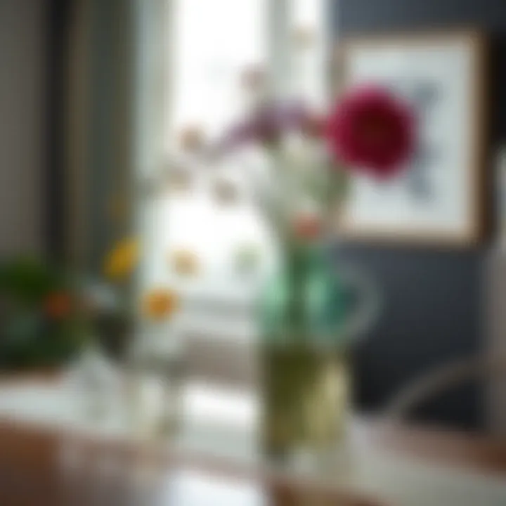 Scandi glass vase with seasonal flowers, emphasizing functionality