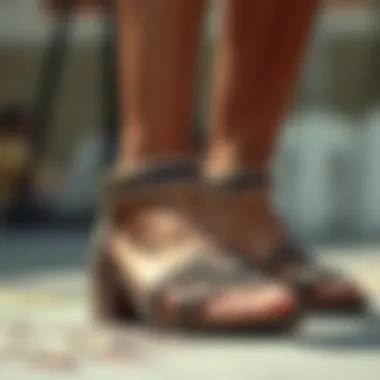 Close-up of the ankle strap design on a pair of stylish sandals highlighting craftsmanship.