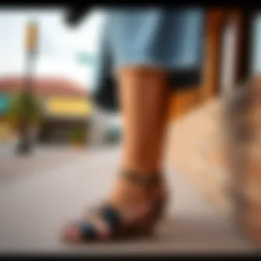 Stylish outfit paired with ethnic print sandals, demonstrating versatile styling options.