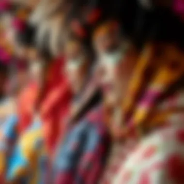 A vibrant display of exotic costume fabrics with intricate patterns