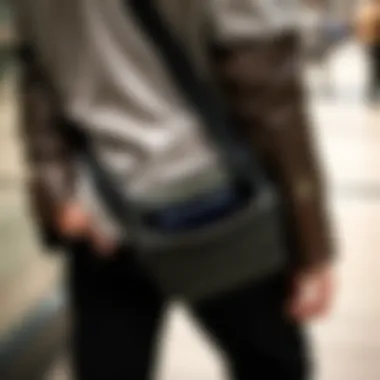 Fashionable individual wearing an iPad Mini fanny pack